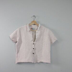 Free People FP Beach Summer Breeze Women's Crochet Top M Pink Button Crop 386